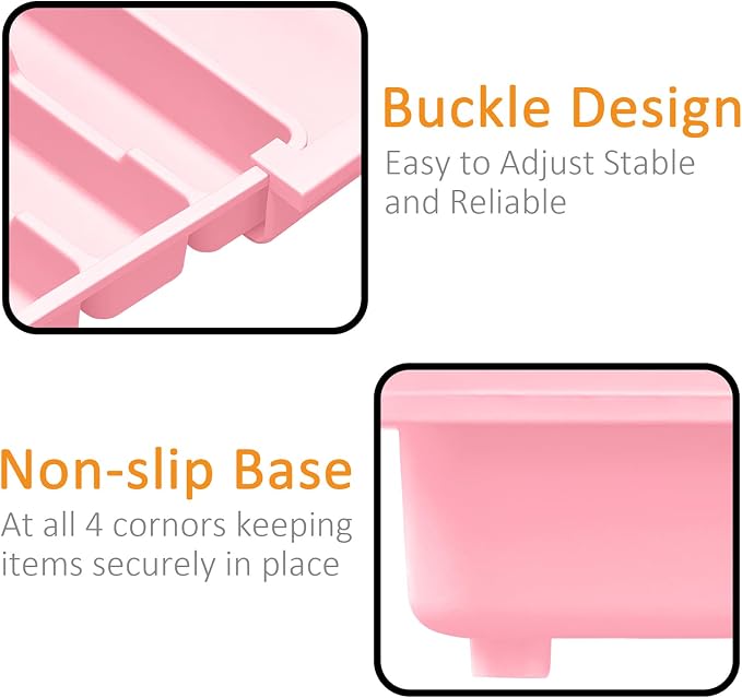 Homecor Silverware Organizer - Expandable Large Kitchen Drawer Organizer Utensil Organizer with 2 Knife Block Inserts, 22"x 19"Cutlery Tray with Drawer Dividers for Kitchen Flatware (Pink) - Image 8
