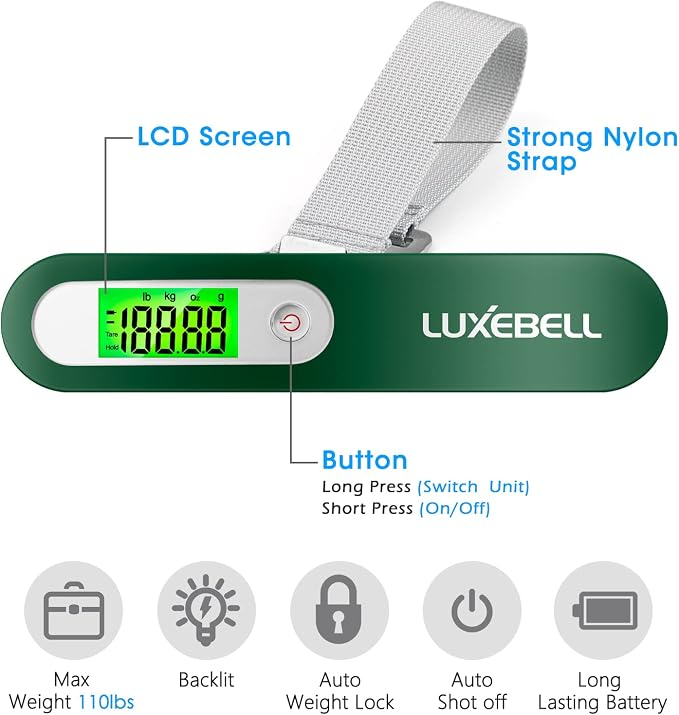 Digital Luggage Scale Vacation Travel Essentials Accessories Gifts for Traveler Portable Suitcase Handheld Weight Scale 110 lbs Hanging Baggage Travel Must Haves - Image 2