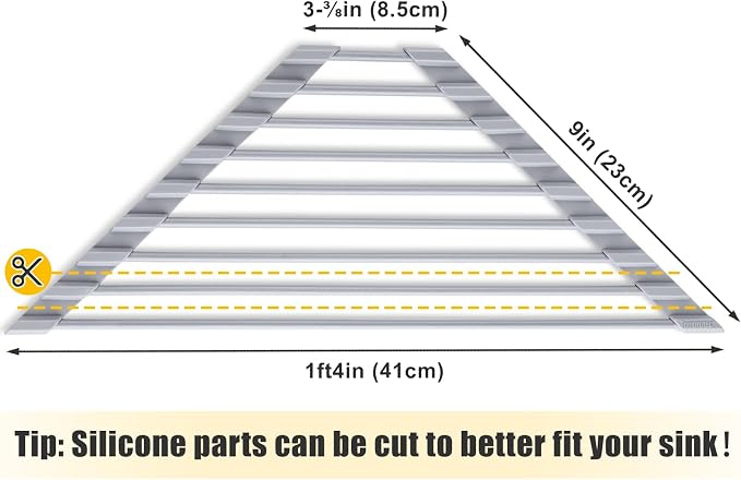 Tomorotec Triangle Roll Up Dish Drying Rack with Silicone Coating, Gray | 304 Stainless Steel with BPA-Free Silicone, Triangle Design Maximizes Sink Corner Space, Fits Compact Kitchens And RVs - Image 5