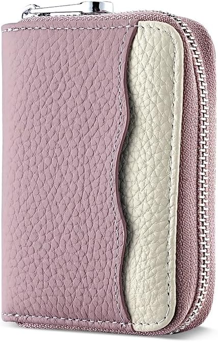 Linno RFID 20 Slots Credit Card Holder Genuine Leather Small Wallet for Women or Men with Zipper (New Purple) by Linno