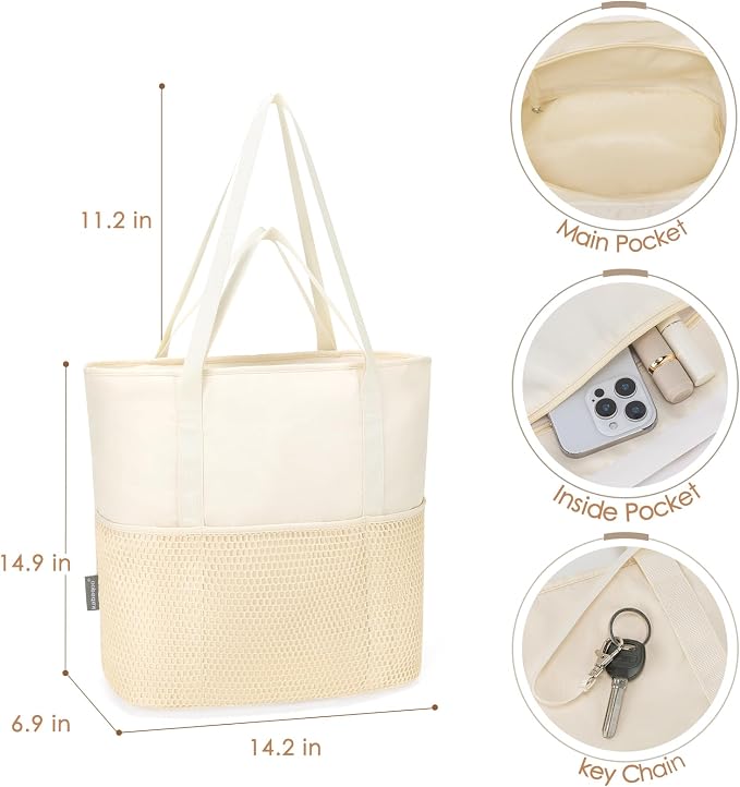 KABAQOO Large Beach Bag Waterproof Sandproof Tote Bag for Women with Zipper & Mesh Pockets for Pool Swim Travel Everyday | waterproof - Image 5