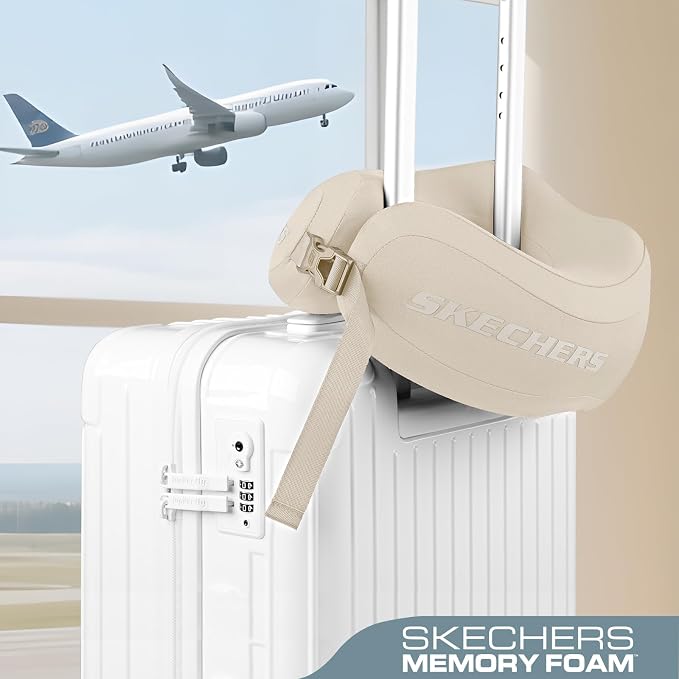 Skechers Neck Pillow for Traveling,Memory Foam Travel Neck Pillow for Airplane Travel Pillow for Flight Headrest Sleep, Portable Plane Accessories,Beige - Image 4