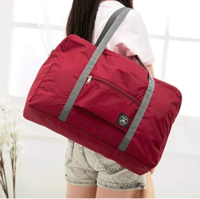 2 Pack Foldable Travel Bag Waterproof Travel Duffel Bag,Women Ladies Man Canvas Weekender Bag Overnight Carry-on Tote Duffel in Trolley Handle (Black&Rred)… - Image 6