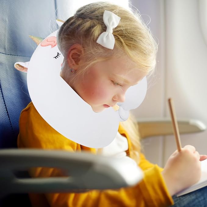 Sexysamba Cartoon Headrest & Neck Pillow for Kids Boys & Girls, Teens, Travel Accessories for Recline, Car, Airplane, Memory Foam Cute Travel Pillow with Sleep Eye Mask - White Unicorn - Image 6