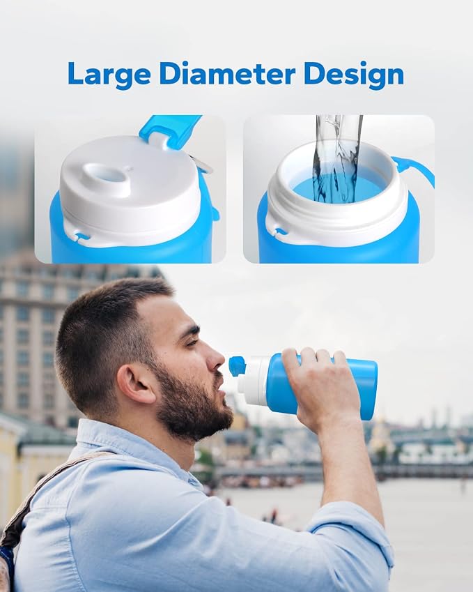 Collapsible Water Bottle, Portable Folding Bottle & Water Bottle with Clip for Backpack, Foldable Water Bottle BPA Free, Sport Bottle Water Squeeze Collapble Watterbottles (Blue) - Image 3
