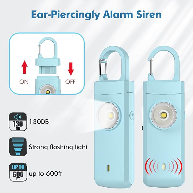 Rechargeable Personal Alarm for Women, College Dorm Essentials | 130dB Keychain Alarm with Flashlight, Safety Gifts for Teen Girl, Daughter, Student, Birthday Gift Stocking Stuffers, Aqua - Image 2