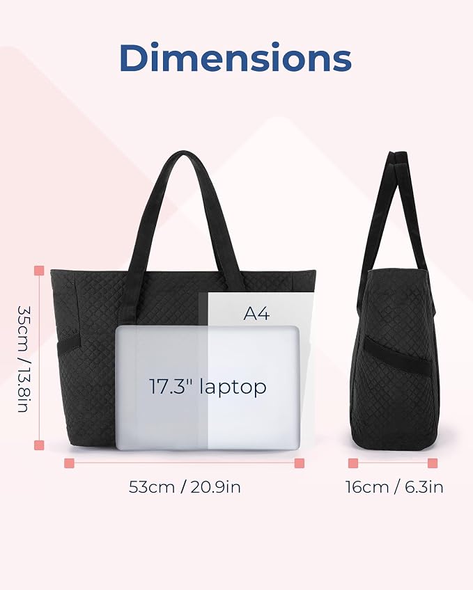 BAGSMART Crush Tote Bag for Women, 20L Puffer Work Tote with Zipper, Travel Essentials Quilted Nurse Hospital Bag - Image 2
