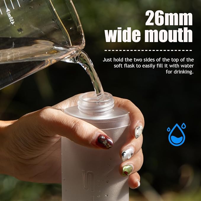 WRELS TPU Collapsible Soft Flask,Lightweight PBA Free Folding Running Water Bottles,Leakproof Durable Hydration Flask for Outdoors (500ml/16.9oz-2 Packs-White) - Image 4