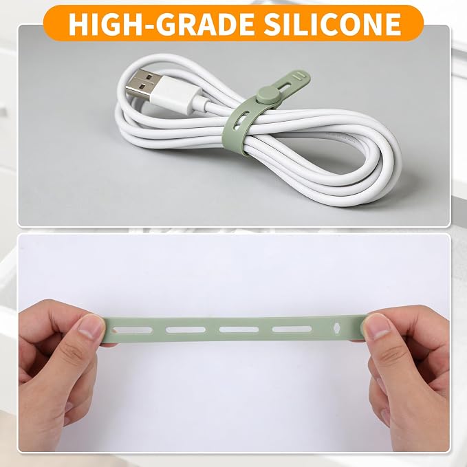 Indistar 10-Pack Reusable Silicone Cable Ties, High-Elasticity Wire Earphone Cord Organizer Fasteners, Home & Travel Charging Cable Storage Accessories - Image 3