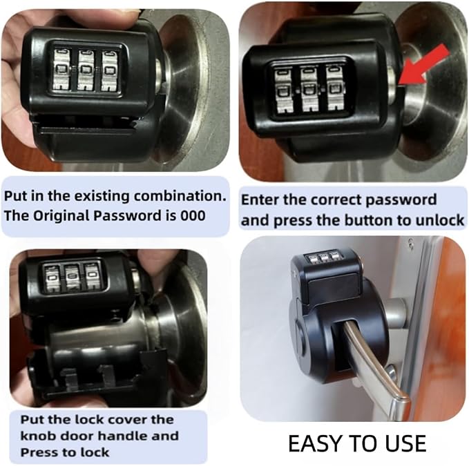 Keyed Door Handle Lockout Device Cover with Code to Disable Access to Keyhole Combination Lock for Bedroom from Outside Only Fits Handle Lock with Long Connecting Shaft Please Measure Before Order - Image 3