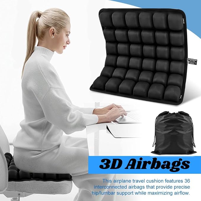 Airplane Seat Cushion, Portable Air Pad with Built-in Pump for Long Flights & Car Rides, Inflatable Seat Cushion for Office,Travel & Hard Dining Chairs, Ergonomic Comfort Support(COLOR:Black) - Image 9