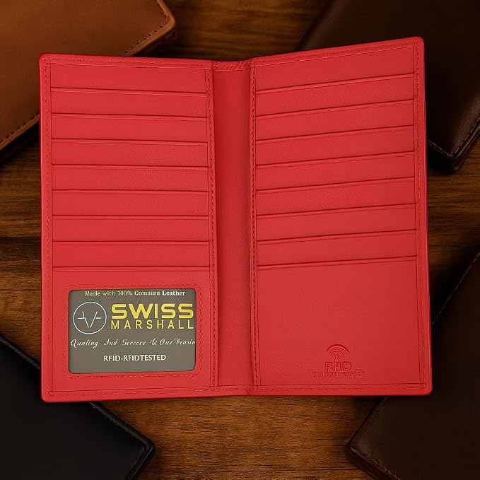 Marshal Bifold Leather RFID Blocking Wallet For Men & Women | Genuine Leather Holder With 19 Slots, 2 Bill Compartments & ID Window | For Credit/Debit Cards, Money & More (CN Pink) - Image 4