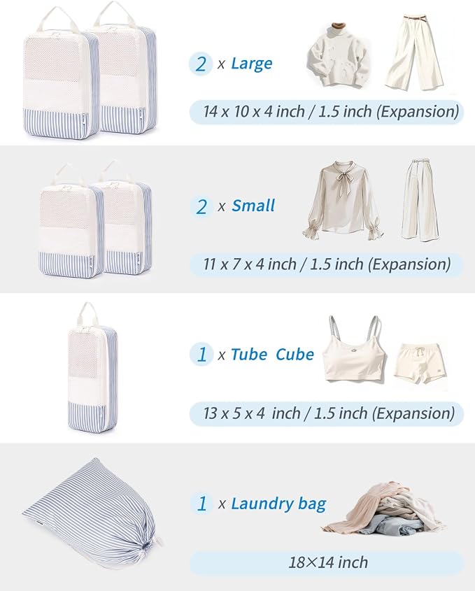 Narwey 6 Set Compression Packing Cubes for Travel Women Men, Travel Cubes for Carry On Suitcase, Durable Compression Luggage Organizer Bags - Image 3