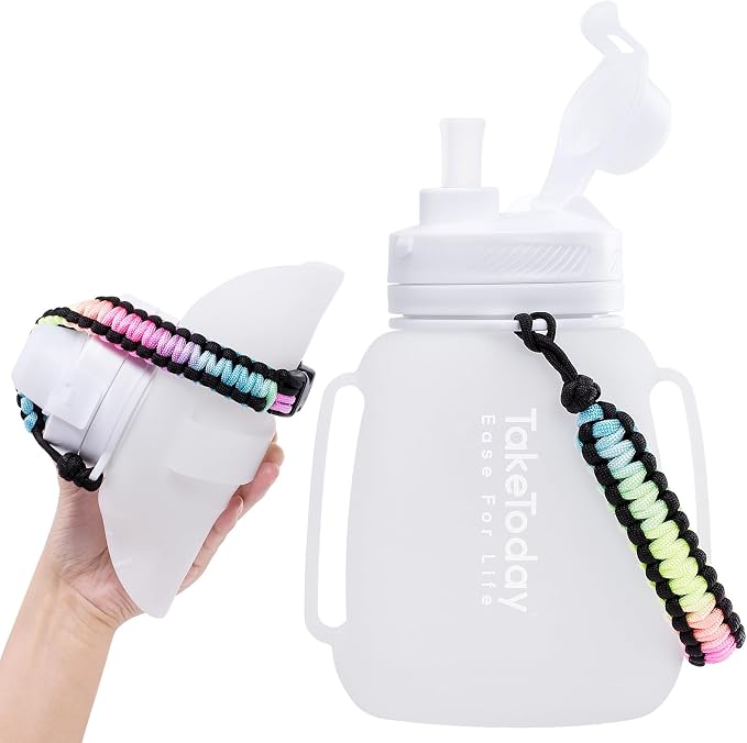 TakeToday Motivational Collapsible Water Bottle with Straw and Paracord Handle 1.2L 40 OZ Reusable Silicone Sports Water Jug with Time Marker Leakproof Large Water Bottles for Yoga Outdoors by TAKETODAY