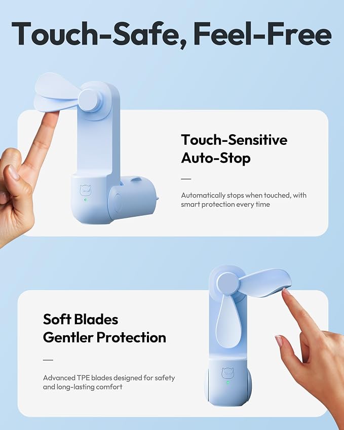 Gaiatop Portable Handheld Fan, 3 in 1 Mini Fan Handheld [17h Max Cooling], Foldable Personal Fans Pocket Design, USB Travel Fans Portable, Lash Trip Summer Essential Cute Gifts for Women Girl, Blue - Image 6