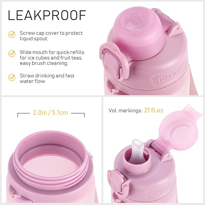 TakeToday Collapsible Water Bottles 21oz (600mL), Foldable Platinum Silicone Travel Water Bottle with Straw & Carry Strap, Leak-Resistant Screw Lid, Wide Mouth, BPA-Free for Hiking, Camping, Travel - Image 6