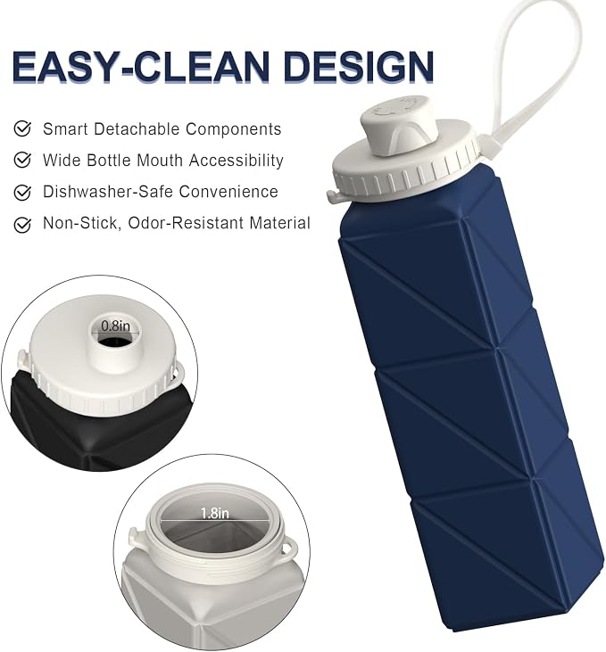 Collapsible Water Bottles 2 Pack, 21oz/610mL, Silicone Travel Water Bottle | BPA Free, Leakproof & Reusable, Foldable Portable Water Bottle for Traveling, Hiking, School, Sports, Outdoor (Blue+Darkblue) - Image 5