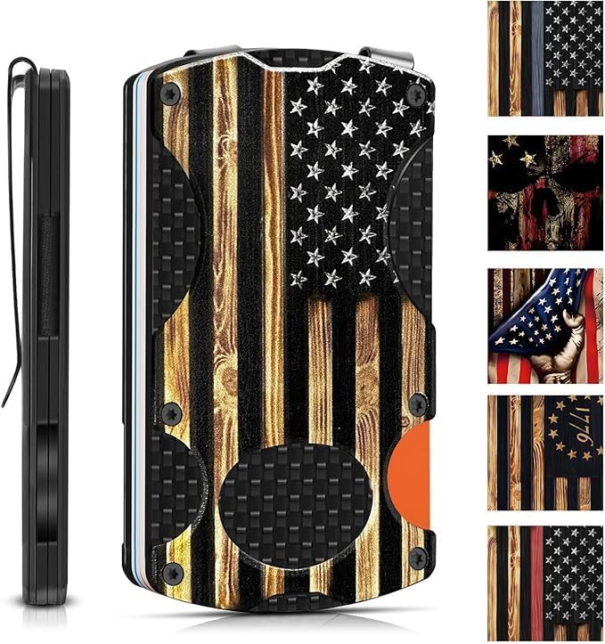 Wood Grain American Flag Slim Aluminum Minimalist Wallet for Men | RFID Metal Wallet, Scratch Resistant & Seamless, Credit Card Holder & Money Clip, Holds up 12 Cards and Cash, Ideal Man Gift by Unknown