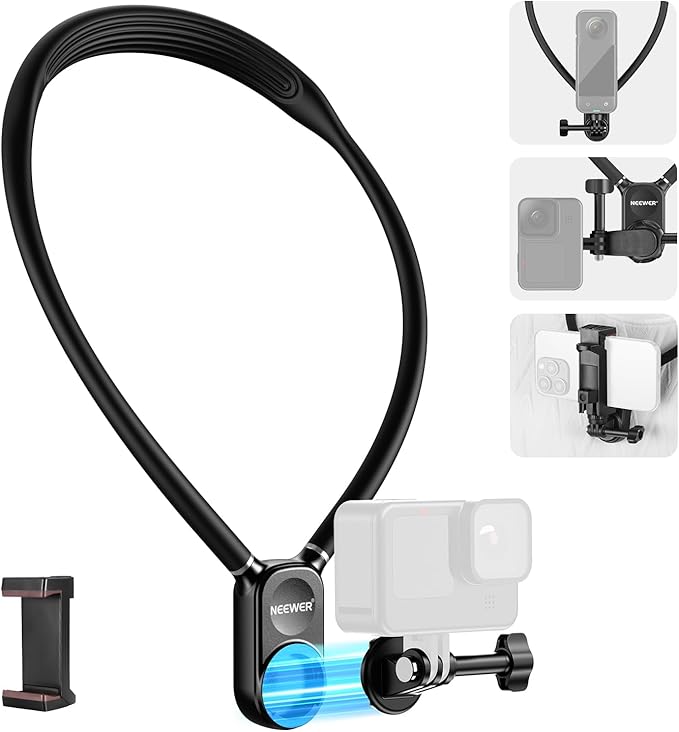 NEEWER Magnetic Neck Mount Compatible with GoPro DJI Insta360 iPhone, GP15 | Compatible with Hero 13 12 11 MAX DJI Action 4 Insta360, Quick Release, Flexible POV Action Camera Mount Adapter Phone Holder by Neewer