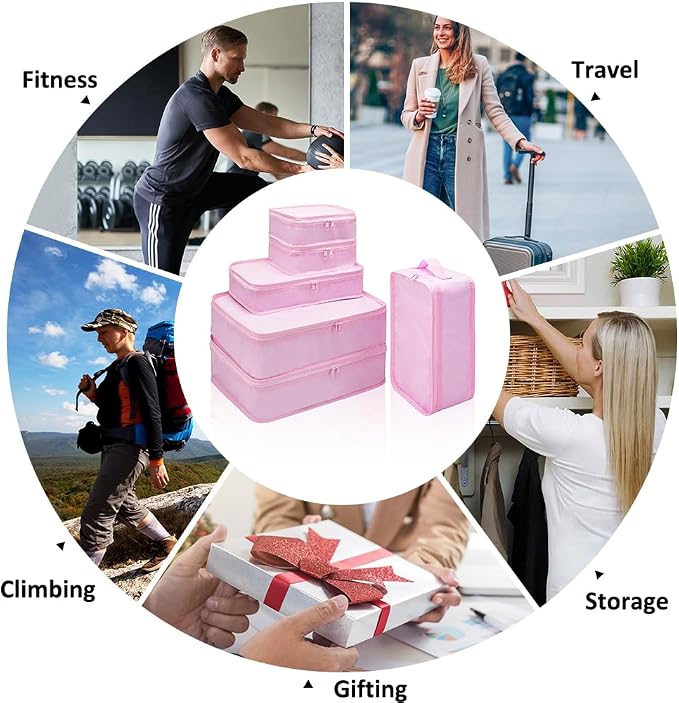Packing cubes for Travel, CALACH Luggage Organizer Bags 6 Set Packing Cubes for Suitcases Travel Essentials for Carry on Mesh Suitcase Organizer with Shoe Bag (pink) - Image 6