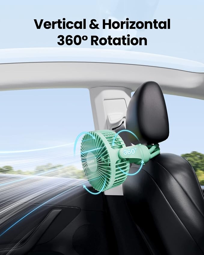 Gaiatop Mini Portable Stroller Fan, Small Clip on Fan 3 Speed Rechargeable | 360° Rotate Flexible Tripod, Battery Operated Detachable, Cooling for Car Seat Crib Treadmill Travel Green - Image 6