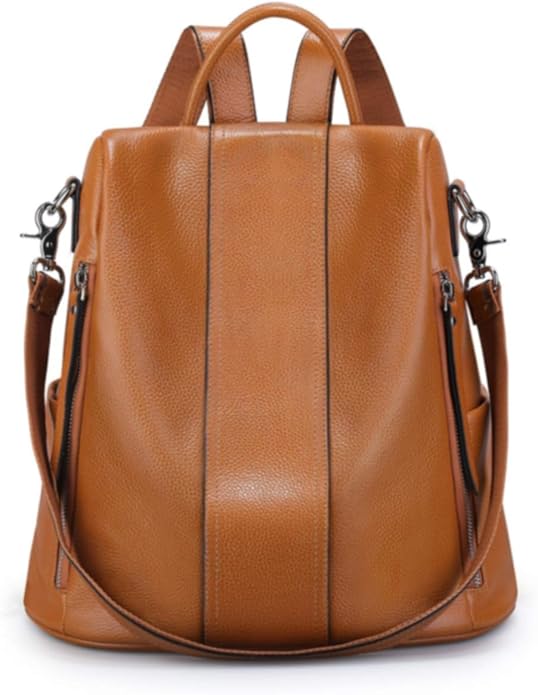 S-ZONE Leather Backpack Purses for Women Antitheft Rucksack Shoulder Bag Medium | Genuine Leather, Medium Fits 9.7-inch Tablet, for Work Travel Daily Commute, Multi Pockets, Adjustable Dual Straps by S-ZONE