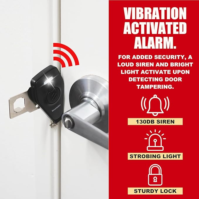 Securityman Portable Door Lock with Alarm | Hotel Door Locks for Travelers Security | Loud 130dB Door Security Device for Hotel Room, Apartment Home, & Travel Safety Inside for Women Children - Black - Image 4