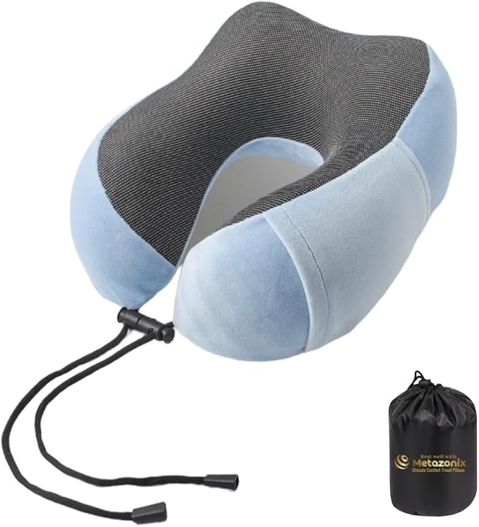 Travel Pillows for Airplane - Neck Pillow Airplane and Car Use - Soft Comfortable Memory Foam Travel Neck Pillow - Travel Essentials for Women and Men (Sky Blue) by VorgatoLuxury