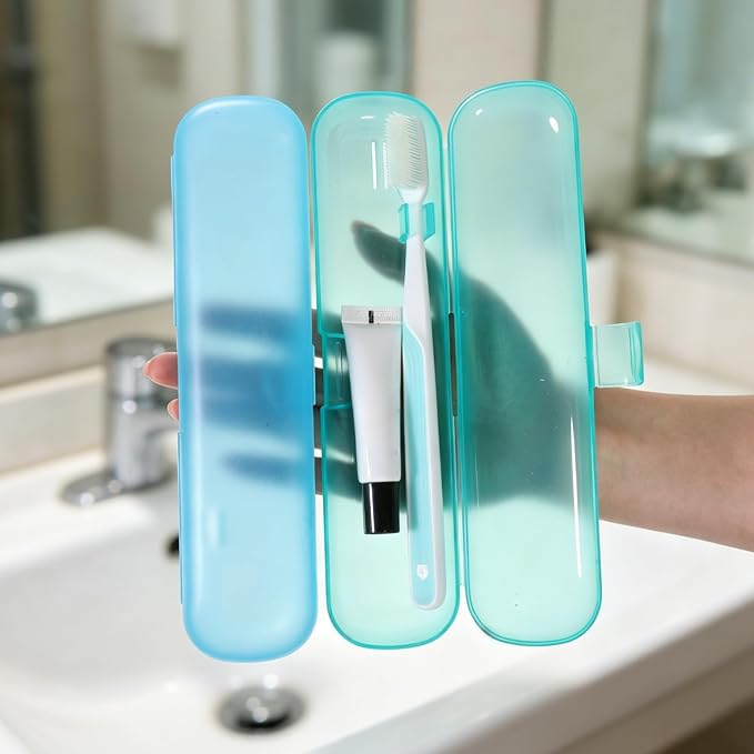 2Pcs Toothbrush Case for Traveling, Compact Tongue Scraper Case Breathable Toothbrush Travel Holders for Travel, Vacation, Camping, Gym, Business Trips, Office(Blue, Green) - Image 6