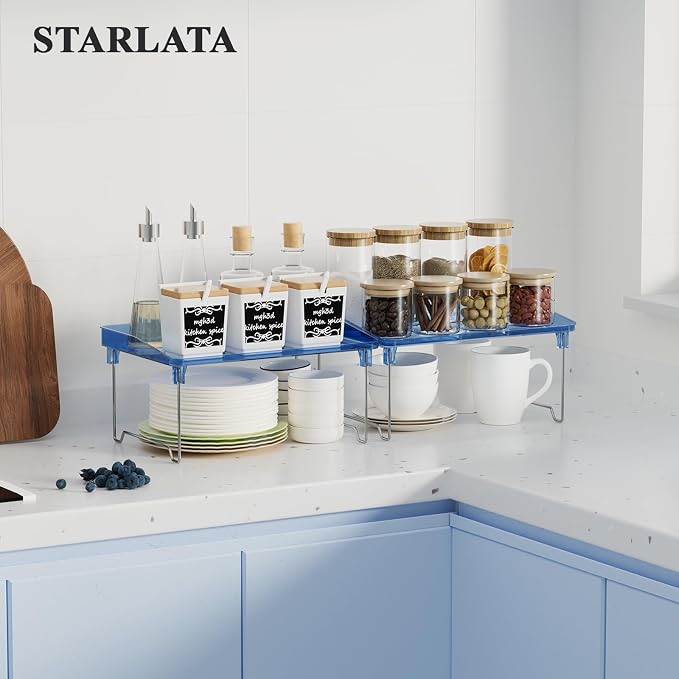 STARLATTA Acrylic Cabinet Organizer Shelf,2 Pcs Stackable Kitchen Counter Shelves,Spice Rack,Countertop Organizers,Clear Plastic Storage Organization for Makeup, Bathroom,Cupboard,Desk,Pantry - Image 2