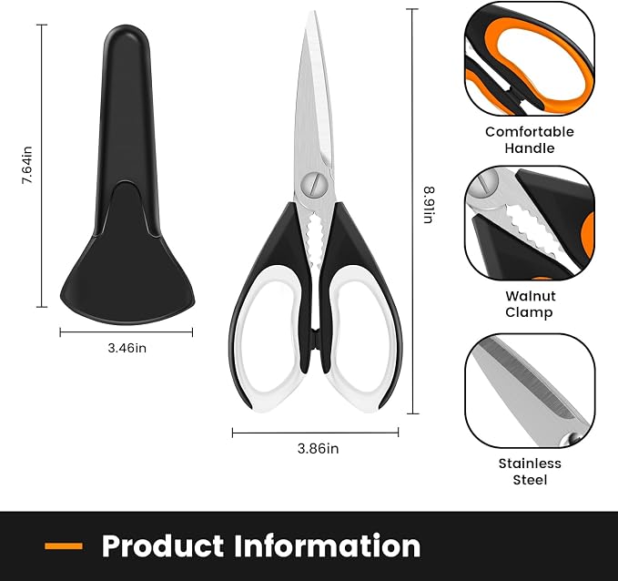 2 Pack Sharp Kitchen Scissors Set with Magnetic Holder | Stainless Steel Blade, Ergonomic Non-Slip Handle, Heavy Duty, Food/Meat Scissors for Home, Kitchen and Picnic, All Purpose - Image 2