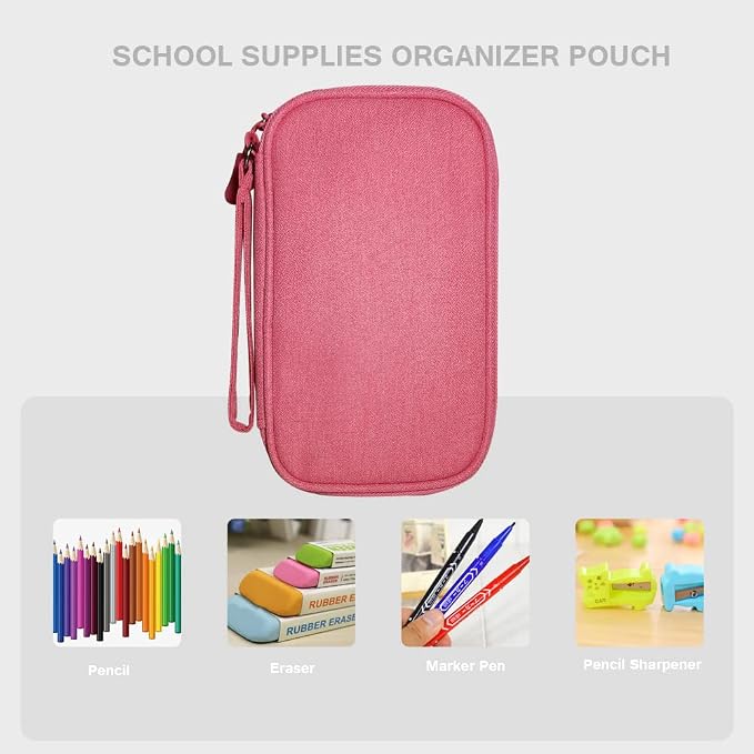Electronics Organizer Bag Pouch Cable Charger Organizer Travel Shockproof Cord Carrying Case for Earphone Powerbank USB Hard Drive SD Card (Pink) - Image 3