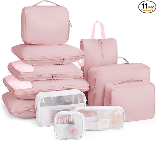 11-Piece Expandable Compression Packing Cubes, Travel Luggage Organizers Set for Suitcase, Lightweight Fabric Packing Bags for Travel Essentials Pink by Unknown