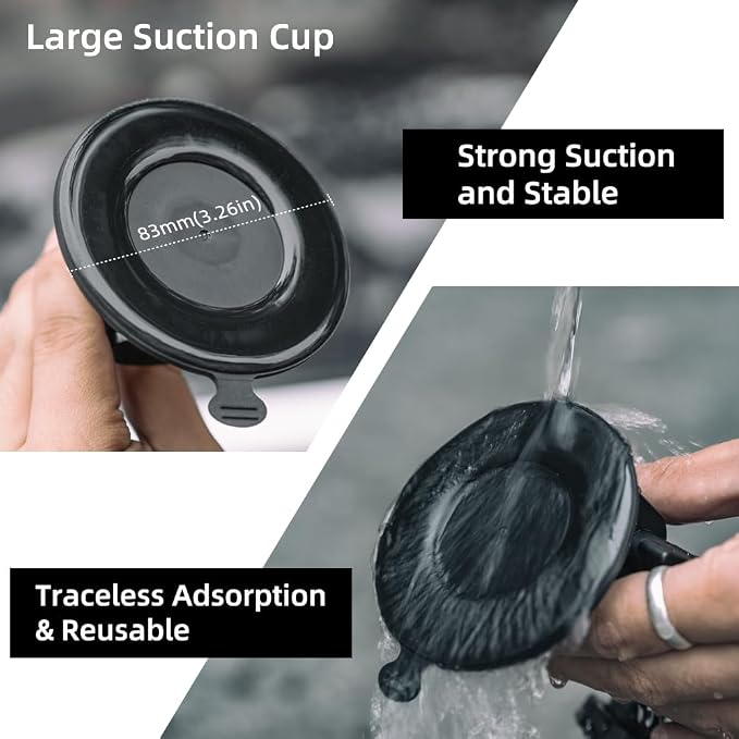 Pocket 3 Suction Cup Mount, Car Mount Windshield Window Dash Holder Kit with Expansion Adapter for DJI Osmo Pocket 3,GoPro Hero 13/12/11/10/9/8,DJI Action 5 Pro/4/3 Accessories (for Pocket 3) - Image 5