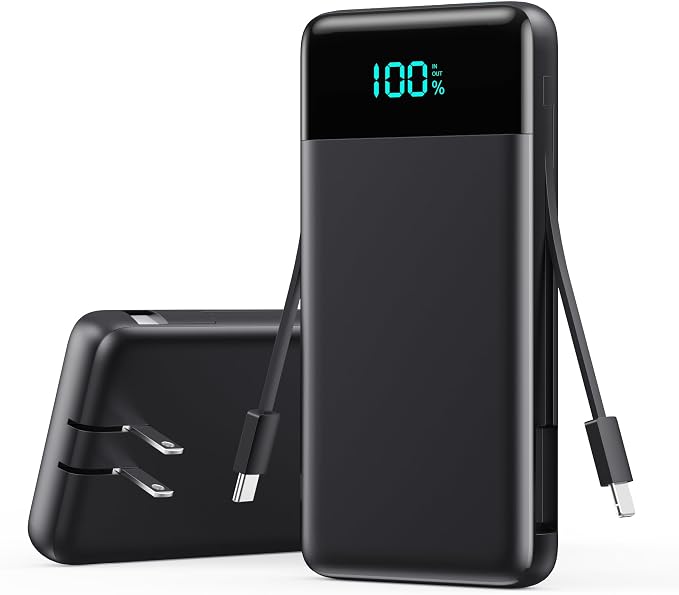 Portable Charger with Built-in AC Plug and Cables,13800mAh All in One USB C Fast Charging Power Bank,Travel Essentials Portable Phone Charger Battery Pack for iPhone 17/16/15/14/13,Galaxy,Android etc by YHO