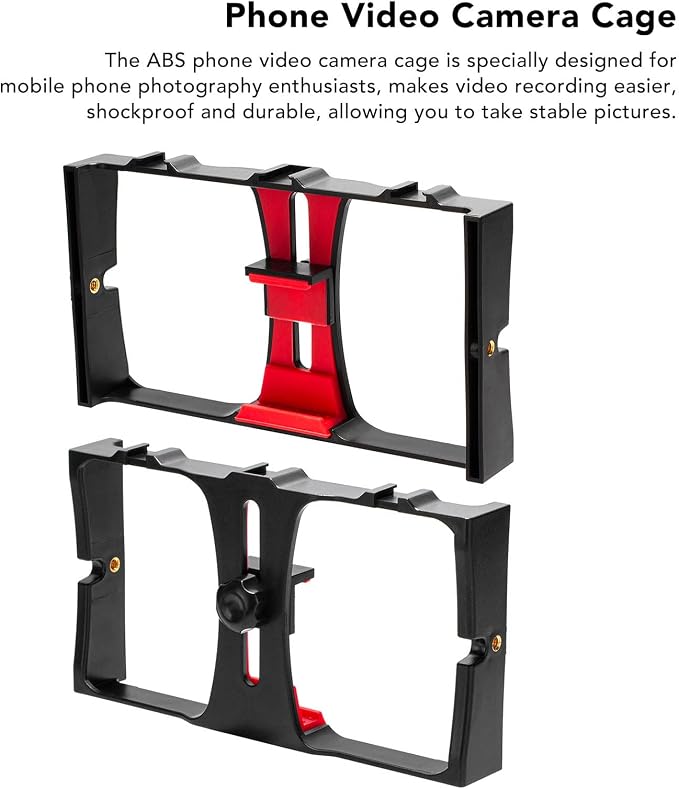 Smartphone Video rig, 1/4 inch Screw, Handheld Cell Phone stabilizer, Phone Video Camera cage, Support Microphone and LED Video Light, for Live Streaming vlog(red) - Image 4