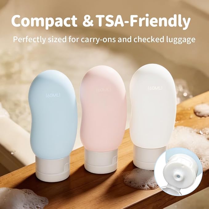 Silicone Travel Bottles, TSA Approved Travel Size for Toiletry 2oz | Ergonomic Grip, Leak-Proof, Refillable, Compact and Portable, Sets with Labels, Suitable for Toiletries, Kidney-Shaped - Image 7