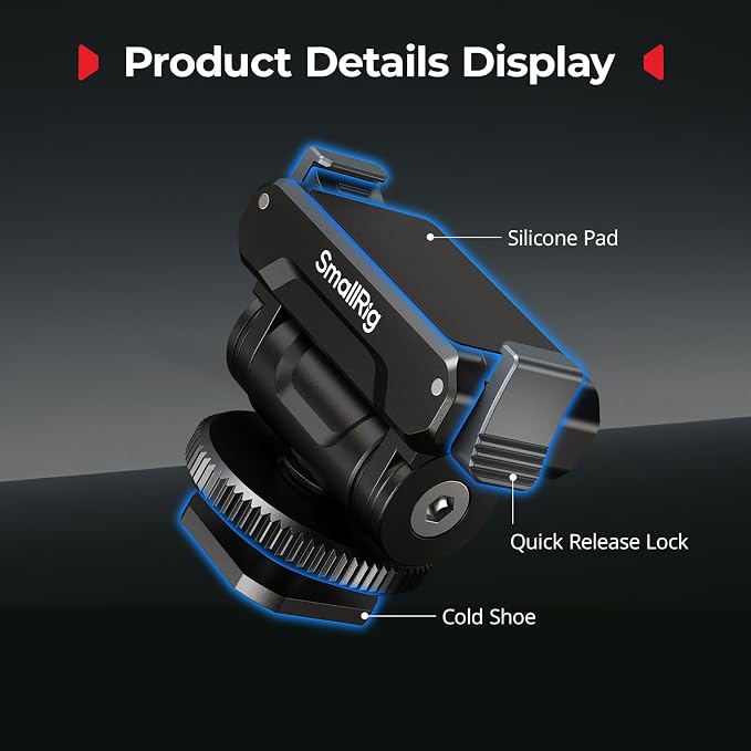 SMALLRIG Cold Shoe Adapter Mount for DJI Osmo 360 / Action 5 Pro / 4/3 | Quick release mount, 180° tilt adjustable, cold shoe adapter for DJI Osmo 360, Action 5 Pro/4/3 - Image 4