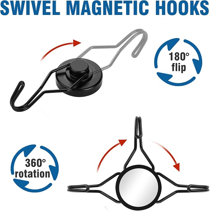 Swivel Swing Magnetic Hook 120LBS Heavy Duty Magnet Hook 10 Pack | Strong Neodymium Magnets for Refrigerator Other Surfaces 67.5mm(2.66in) in Length Black - Image 3