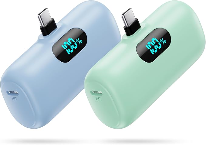[2-Pack] Mini Portable Charger 5000mAh Power Bank,3A PD USB C Cell Phone Portable Power, LCD Display Battery Pack Compatible with iPhone 17/17 Air/16/16 pro/15/15 pro Max/Android/Samsung/Moto/LG etc by Swyop