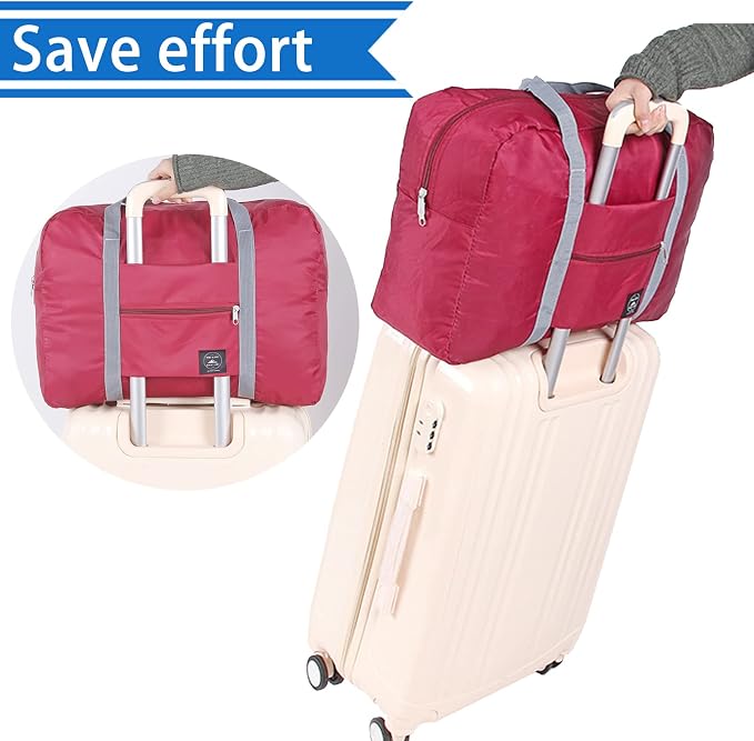 Foldable Travel Duffel Bags 2PCS Tote Carry On Luggage Spirit Airlines Personal Item Sports Gym Weekender Overnight Bags for Women and Men (Red+Blue) - Image 5