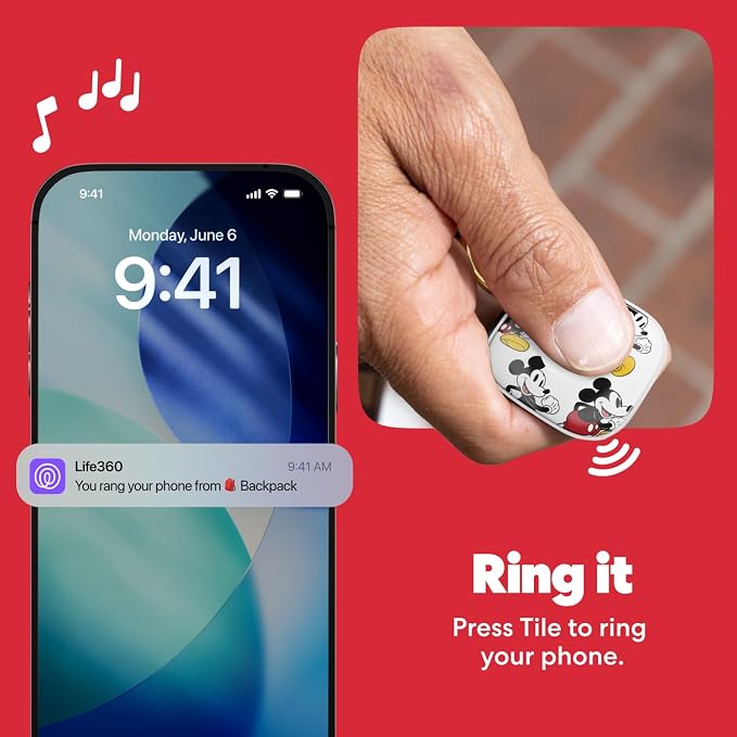 Life360 Tile - Mickey Mouse - Bluetooth Tracker, Keys Finder and Item Locator for Keys, Bags and More. Phone Finder. Both iOS and Android Compatible. 1-Pack (White) - Image 4