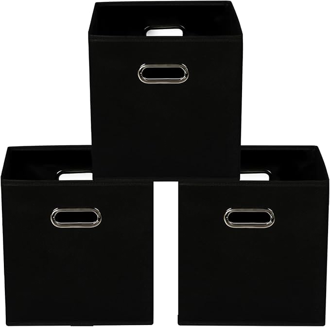 Yunkeeeper storage bins Cubes, Fabric Cube Organizer with Handle, Foldable Cube Bins for Cloth or Accessary Storage, 11x11x11, Set of 3, (Black) by Yunkeeper