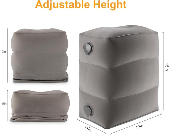 Inflatable Travel Foot Rest Pillow, Kids Airplane Bed, Grey, 1 Pack | Adjustable Height Leg Pillow for Air Travel, Make a Flat Bed for Kids and Toddlers, Great for Airplane, Train, Car - Image 3