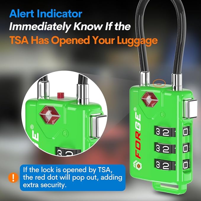 TSA Approved Cable Luggage Locks, Re-settable Combination with Alloy Body (Green 4 Locks) - Image 3