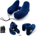 H-Shaped Travel Pillow with Snap-On Hood – Ergonomic Neck Support with Plush Velvet Cover, Instant Inflation & Compact Bag – for Airplane, Car, Office & Long Trips (Blue) by BALANCEBLOOM