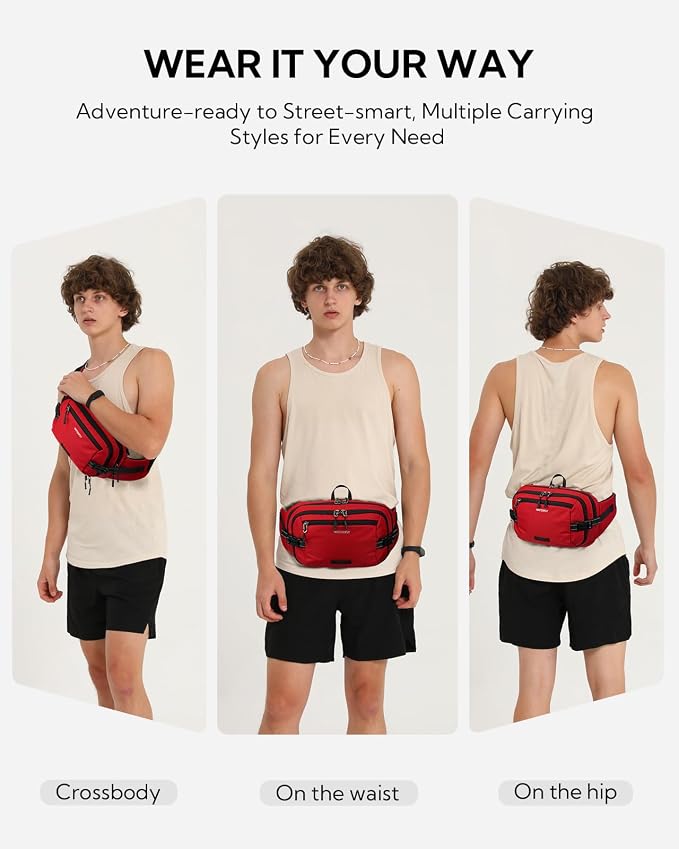 WATERFLY Fanny Pack Waist Bag: 3L Large RFID Anti-Theft for Travel | 180-Degree Opening Design, 5 Pockets, Nylon, Reflective Webbing, Adjustable Buckles, Hiking Daily Use, Women Men - Image 2