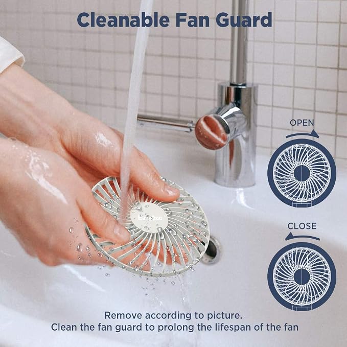 EasyAcc Personal Fans Portable Rechargeable, Washable Guard + Powerful + 180°Foldable + Professional ODM Fan + Durable, 4 Speeds Portable Cooling Fan for Travel Outdoor Office - Image 4