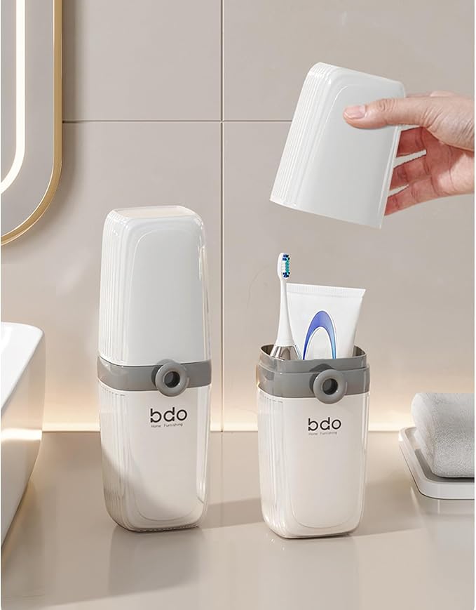 Toothbrush Travel Case Portable Clear Grey Toothbrush Holders with Cover, Leakproof Toothbrush & Toothpaste Holder for Traveling School Camping Business Trip Bathroom - Image 4