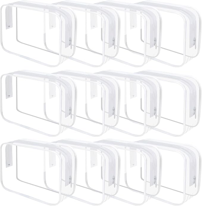 Clear Toiletry Bag, 12 Pack TSA Approved Toiletry Bag Carry on Travel Accessories Bag, Quart Size Bag for 3-1-1 Liquids Airport Airline Compliant Clear Makeup Bag with Metal Zipper (White Bags) by REHALY